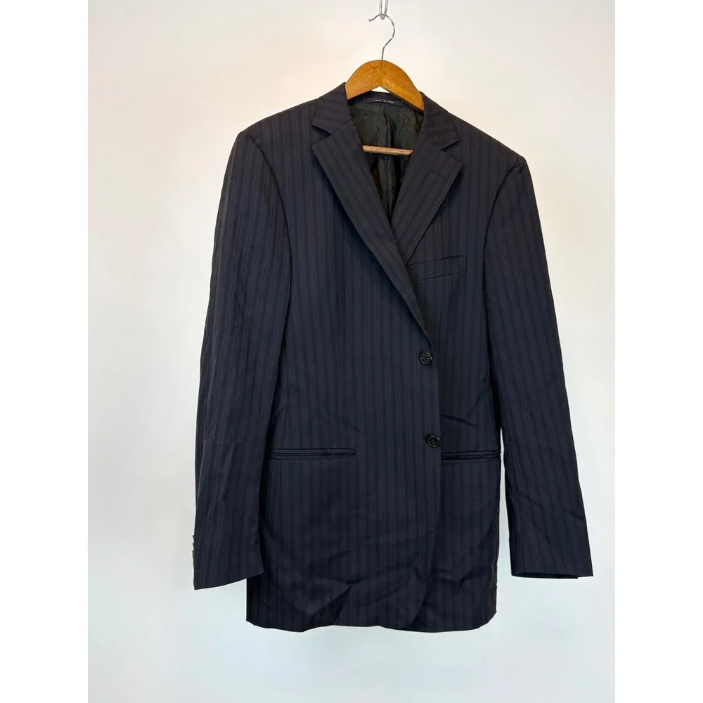 Zegna Blazer Suit Jacket Mens 52 L Navy Blue Pinstripe Wool Italy City Luxury